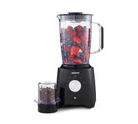 GEEPAS 2-in-1 Food Jug Blender | 1.8L Juice Jar & 60G Mini Coffee Spice Mill | 6-Leaf Stainless-Steel Blades 2 Speed & Pulse Lockable Lid Smoothie Maker Turbo Button for Ice Crushing | 600W Black
