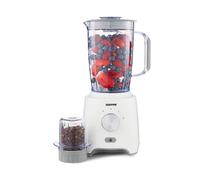 GEEPAS 2-in-1 Food Jug Blender | 1.8L Juice Jar & 60G Mini Coffee Spice Mill | 6-Leaf Stainless-Steel Blades 2 Speed & Pulse Lockable Lid | Smoothie Maker Turbo Button for Ice Crushing | 600W White