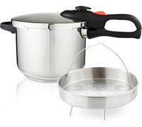 GEEPAS 6L Stainless Steel Pressure Cooker Induction Hob Compatible Silver