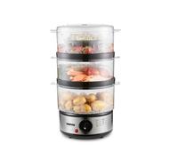 Geepas 3-Tier Food Steamer, 7.2L | Electric Vegetable Steamer with 3 Removable Cooking Bowls & Rice Bowl for Healthy Steam Cooking | 60 Mins Timer, Stainless Steel Housing, Compact Design, 400W