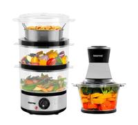 Geepas 7.2L Food Steamer & 500W Mini Food Processor Combo Set in Silver Geepas Silver