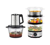 Geepas 7.2L Food Steamer & 500W Mini Food Processor Combo Set In Silver Silver