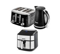 GEEPAS 7.5L Air Fryer, 4 Slice Toaster & 1.7L Kettle Kitchen Appliances Set 2200W Jug Kettle, Wide Slot Toaster Variable Browning Control Textured Design, 10-1 Vortex Air Fryer with LED Display, Black