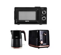 GEEPAS 700W Solo Manual Microwave, 1.7L Electric Kettle & 2 Slice Bread Toaster Kitchen Set | 3000W Rapid Boil Cordless Jug Kettle | 7 Browning Levels | 20L Solo Microwave Oven, 5 Power Levels | Black