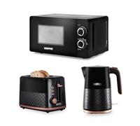 700W Solo Manual Microwave, 1.7L Electric Kettle & 2 Slice Bread Toaster Kitchen Set Geepas Black One Size