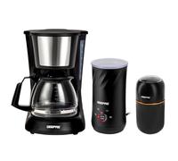 Geepas 750ml Filter Coffee Machine, 80g Coffee Grinder & Milk Frother Set in Black Geepas Black