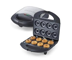 Geepas 750W Doughnut Maker Machine, 8 Hole - Stainless Steel Donut Maker, Non-Stick Doughnut Snack Maker Machine - Makes Crispy Golden Fresh 8 Pcs Of Doughnuts In One Go - 2 Years Warranty