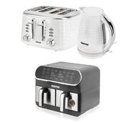 8L Dual Basket Air Fryer, 1.7L Kettle & 4 Slice Toaster Appliances Set Geepas White One Size