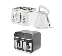 Geepas 8L Dual Basket Air Fryer, 4 Slice Toaster & 1.5L Kettle Appliances Set in White Geepas White