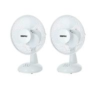 GEEPAS 9-Inch Table Fan - 25W Electric Portable Desktop Cooling Fan for Desk Home or Office Use - 2 Speed Settings with Oscillating/Rotating and Static Feature - 2 Year Warranty, Pack of 2