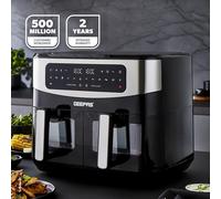 GEEPAS Dual Zone Digital Air Fryer with Visual Window | 9L XL Capacity 2 Drawers 10-In-1 Cooking Presets | Touch Screen Smart Finish Timer Function Dishwasher-Safe Healthy Oil Free & Low Fat Cooking