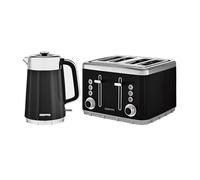 GEEPAS Arcus 1.7L Electric Kettle & 4 Slice Toaster Kitchen Combo Set | 3000W Rapid Boil Cordless Jug Kettle | Auto Shut-Off 360° | 1860W Bread Toaster 7 Browning Levels Cancel Defrost Reheat | Black