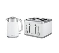 GEEPAS Arcus 1.7L Electric Kettle & 4 Slice Toaster Kitchen Combo Set | 3000W Rapid Boil Cordless Jug Kettle | Auto Shut-Off 360° | 1860W Bread Toaster 7 Browning Levels Cancel Defrost Reheat | White