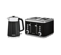GEEPAS 1.7L Electric Kettle & 4 Slice Toaster Kitchen Combo Set | 3000W Rapid Boil Cordless Jug Kettle | Auto Shut-Off 360° | 1860W Bread Toaster 7 Browning Levels Cancel Defrost Reheat | Arcus Black