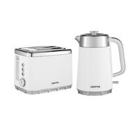 GEEPAS Arcus 1.7L Electric Kettle & 2 Slice Toaster Kitchen Combo Set | 3000W Rapid Boil Cordless Jug Kettle | Auto Shut-Off 360° | 930W Bread Toaster 7 Browning Levels Cancel Defrost Reheat | White