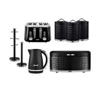 Geepas Argyle 1.7L Kettle, 4 Slice Bread Toaster, Set Of 3 Tea Coffee Sugar Canister, Bread Bin, Mug Tree & Towel Pole Set