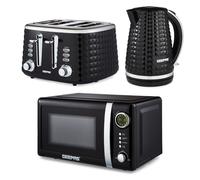 Geepas Argyle 1.7L Kettle & Toaster Set with Microwave 4 Slice Kitchen Set in Black Geepas Black