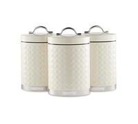 GEEPAS 3-Piece Tea Coffee Sugar Canisters Set | 1.3L Airtight Durable Carbon Steel Material Lids & Body | Kitchen Storage Canisters Keeps Contents Fresh Aromatic & Flavourful | Cream Argyle