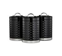 GEEPAS Argyle 3-Piece Tea Coffee Sugar Canisters Set | 1.3L Airtight Durable Carbon Steel Material Lids & Body | Kitchen Storage Canisters Keeps Contents Fresh Aromatic & Flavourful | Black