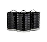 GEEPAS Argyle 3-Piece Tea Coffee Sugar Canisters Set | 1.3L Airtight Durable Carbon Steel Material Lids & Body | Kitchen Storage Canisters Keeps Contents Fresh Aromatic & Flavourful | Black