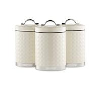 GEEPAS Argyle 3-Piece Tea Coffee Sugar Canisters Set | 1.3L Airtight Durable Carbon Steel Material Lids & Body | Kitchen Storage Canisters Keeps Contents Fresh Aromatic & Flavourful | Cream
