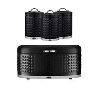 Geepas Argyle 4 Pc Tea Coffee Sugar 1.3L Canister & 9L Bread Bin Set in Black Geepas Black