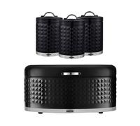 Geepas Argyle 4 Piece Kitchen Storage Set With Bread Bin & Tea Coffee Canisters In Black Black