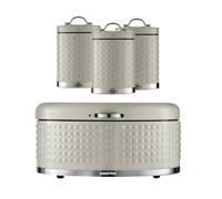 Geepas Argyle 4 Piece Kitchen Storage Set With Bread Bin & Tea Coffee Canisters In Cream Cream