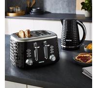 Geepas Kettle And Toaster Set Argyle Matching 1.7L Jug Kettle And 4 Slice Toaste In Black Black