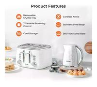 GEEPAS 4 Slice Bread Toaster & 1.7L Cordless Electric Kettle Kitchen Set