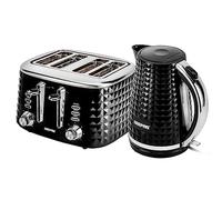 Geepas 4 Slice Bread Toaster & 1.7L Cordless Electric Kettle Combo Set with Textured Design - 1750W Toastie Machine with 7 Browning Control - 2200W Kettle with Auto Shut Off & Boil Dry Sensor - Black