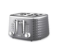 GEEPAS 4 Slice Toaster | 7 Browning Levels with Cancel Defrost Reheat | For Thin Small Bread Slice | 2 Independent Controls 2 Removable Crumb Trays High Lift | 2 Yr Warranty 1750W Grey Argyle