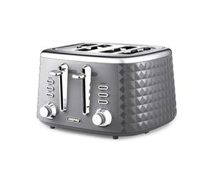 GEEPAS Argyle 4 Slice Toaster | 7 Browning Levels with Cancel Defrost Reheat | For Thin Small Bread Slice | 2 Independent Controls 2 Removable Crumb Trays High Lift | 2 Yr Warranty 1750W Grey