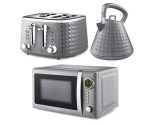GEEPAS Argyle Collection Digital 20L Microwave 1.7L Kettle & 4 Slice Toaster Set