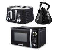 GEEPAS Electric Kettle 4 Slice Bread Toaster & Microwave Kitchen Set | 1.5L Pyramid Kettle 3000W | 4 Slice Toaster with 7 Level Browning Control, 1750W | 700W Digital Microwave 20L, Black