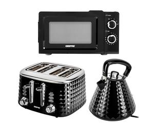 Geepas "Argyle" Matching 1.5L Kettle, Toaster & 20L Microwave Oven Set in Black Geepas Black