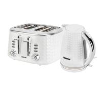 Geepas 4 Slice Bread Toaster & 1.7L Cordless Electric Kettle Combo Set with Textured Design - 1750W Toastie Machine with 7 Browning Control - 2200W Kettle with Auto Shut Off & Boil Dry Sensor - White