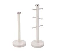 GEEPAS Mug Tree and Towel Pole Set | Rust Corrosion Free Carbon Steel Material Non-Slip Base Free Standing Design Kitchen Counter Storage Space Saver | Holds Upto 6 Mugs | Argyle Collection Cream