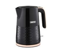 GEEPAS Aurora 1.7L Cordless Electric Kettle | Textured Kettle with 360° Rotational Base & Otter Control | Auto Shut Off LED Lighting | Space Saving Cord Storage Golden Rose Chrome Handle | 3000W Black