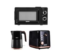 GEEPAS 700W Solo Manual Microwave, 1.7L Electric Kettle & 2 Slice Bread Toaster Kitchen Set | 3000W Rapid Boil Cordless Jug Kettle | 7 Browning Levels | 20L Solo Microwave Oven, 5 Power Levels | Black