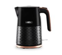 GEEPAS Aurora 1.7L Cordless Electric Kettle | Textured Kettle with 360° Rotational Base & Otter Control | Auto Shut Off LED Lighting | Space Saving Cord Storage Golden Rose Chrome Handle | 3000W Black