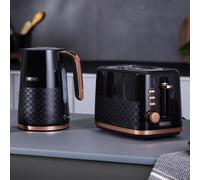 GEEPAS Aurora 1.7L Electric Kettle & 2 Slice Bread Toaster | 3000W Rapid Boil Cordless Jug Kettle | Cord Storage, Otter Controller| 7 Browning Levels, Removable Crumb Tray | Black
