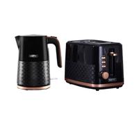 GEEPAS Aurora 1.7L Electric Kettle & 2 Slice Bread Toaster | 3000W Rapid Boil Cordless Jug Kettle | Cord Storage, Otter Controller| 7 Browning Levels, Removable Crumb Tray | Black