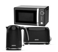 Geepas Black 1.7L Electric Kettle 2 Slice Bread Toaster & Microwave Kitchen Set