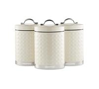 GEEPAS Argyle 3-Piece Tea Coffee Sugar Canisters Set | 1.3L Airtight Durable Carbon Steel Material Lids & Body | Kitchen Storage Canisters Keeps Contents Fresh Aromatic & Flavourful | Cream