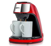 Geepas Coffee Machine, 450W Coffee Maker for Instant Coffee - Permanent Nylon Filter, 300ML Water Tank Capacity - 2Pcs 125ML Ceramic Jars Included - 2 Year Warranty, Red