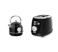 Geepas Cordless Electric Kettle & 2 Slice Bread Toaster Kitchen Set - 1.7L 3000W Kettle with Temperature Display - 850W Toaster with 6 Level Browning Control - 2 Year Warranty, Black