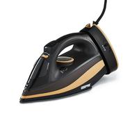 GEEPAS Steam Iron | Clothes Dry & Steam Press | 40s Fast Heat-Up Vertical Steaming | Ceramic Soleplate Adjustable Temperature Cordless | 300ml Tank 1g/Steam Output | 2 Year Warranty 2400W Black/Gold