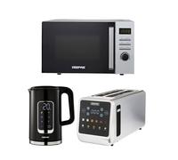 Geepas Digital Kettle Anad Toaster Set 4 Slice With 23L Microwave In Silver Silver