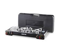 Geepas Portable Camping Gas Stove, Double Burner - BBQ Cooker, Outdoor Grill Plate - Automatic Ignition System, Butane Can - BBQ Caravan Outdoor